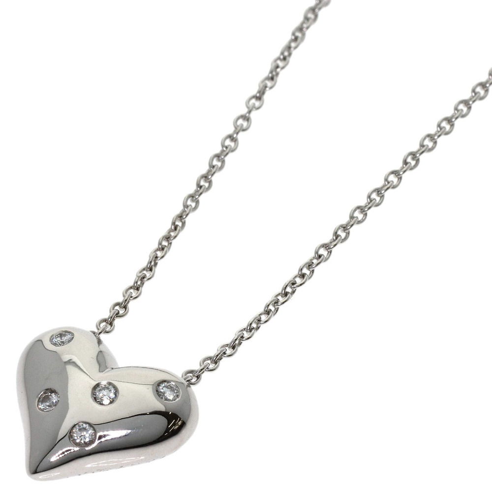 Tiffany Co Dots Heart Diamond Necklace Platinum Silver